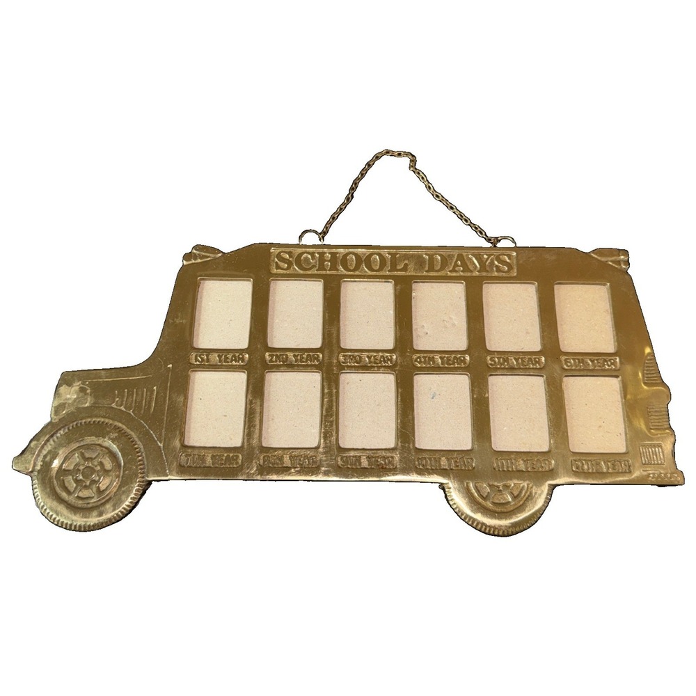Vintage Solid Brass School Days Bus Photo Frame 1st-12th Grade Picture Holder